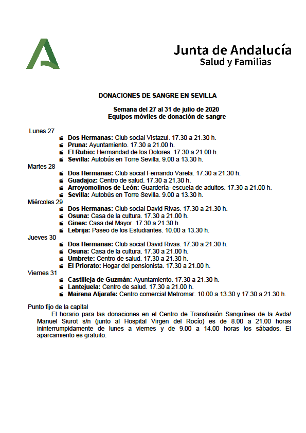 donantessevilla's tweet photo. Comenzamos la semana con bajas reservas de todos los grupos, especialmente de A- y 0-. Aquí puedes #donarsangre esta semana en la provincia de #Sevilla. https://t.co/I8XJMMF9H2