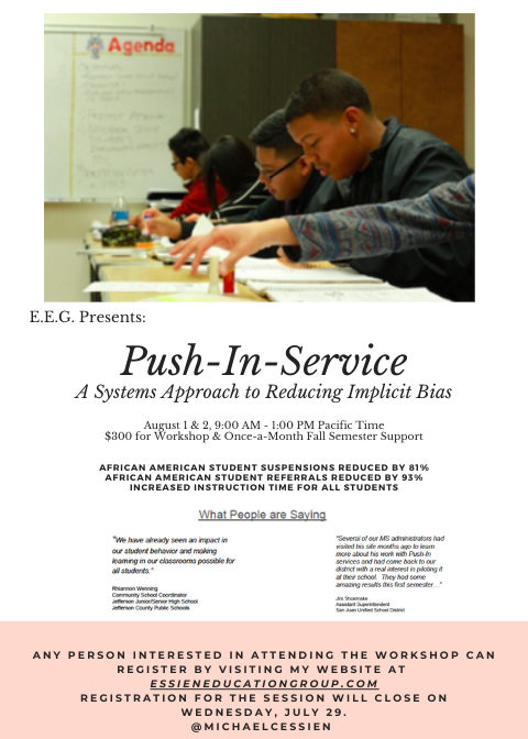 MichaelCEssien's tweet photo. Come join Cohort 1! Redesign schools to reduce Implicit Bias, Systems of Oppression, and White Supremacy Culture. Participants will receive a 2-day workshop and join a once-a-month Fall Semester PLC. This is work is for those looking to change institutional and structural racism. https://t.co/2kSQ5mY7UK