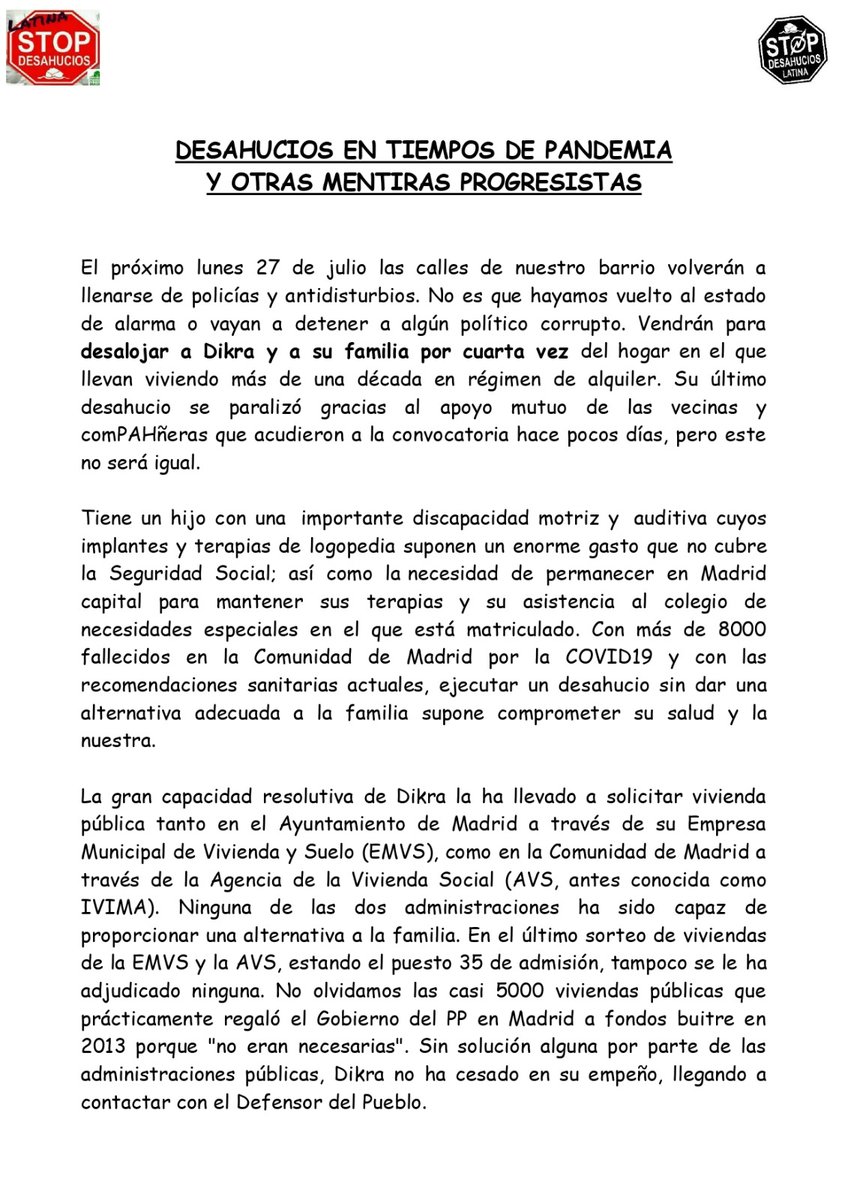 Stop Desahucios Vivienda Latina tweet media