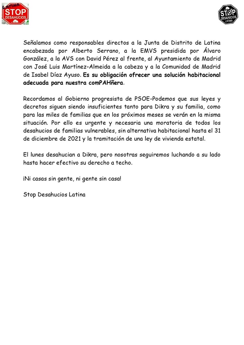 Stop Desahucios Vivienda Latina tweet media