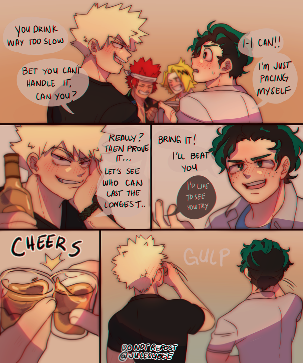 Day 2 of #TwinStarsWeek2020
Vacation / Pro Hero / Drinking
Class 1-A's Reunion just got interesting ?
#twinstarsweek #bkdk #bakudeku