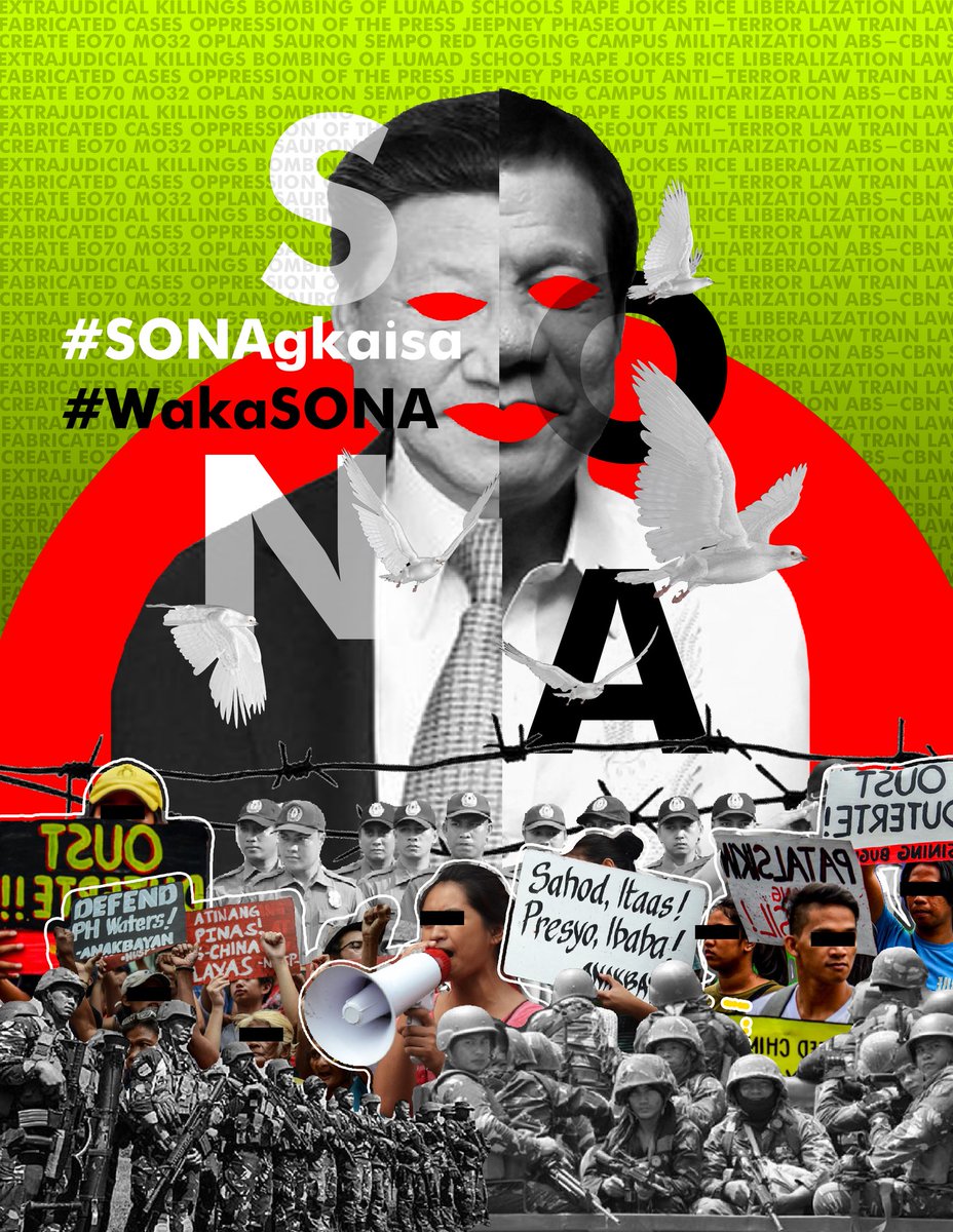 Ngayong araw, sa ikalimang SONA ni Pangulong Rodrigo Roa Duterte, inaanyayahan ang lahat na ilantad ang totoong kalagayan ng mamamayang Pilipino sa ilalim ng administrasyon ni Duterte.

#WakaSONA2020
#SONAgKAISA
#SiningNgLayog
#SiningParaSaBayan

BASAHIN: m.facebook.com/story.php?stor…