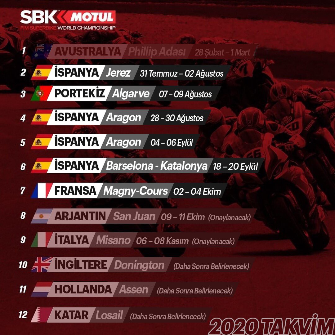motultr's tweet photo. Superbike Dünya Şampiyonası 2020  takvimi güncellendi! Heyecana kaldığımız yerden devam ✌🏼🎉
#motul #motultr #motultürkiye #worldsbk #2020calendar #2020takvim https://t.co/LW3WyzeVuD