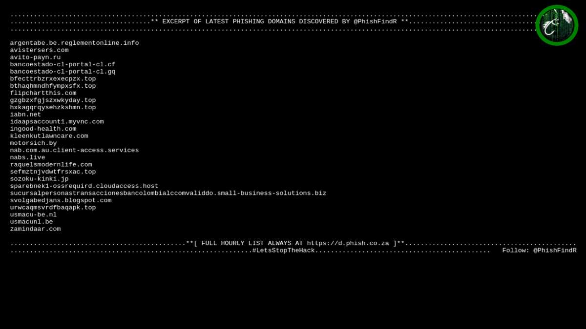 PhishFindR's tweet photo. 🎣 PhishFindR Found:
27 NEW #Phishing #Domains 🌐
@ 09:13:06 > https://t.co/D0bPPArRxa

🌐 Found Today: 229 > https://t.co/D0bPPArRxa
2020-07-27 🦈

#cybersec #cybersecurity #infosec #malware #dataviz #datamunching https://t.co/W5fexid89T