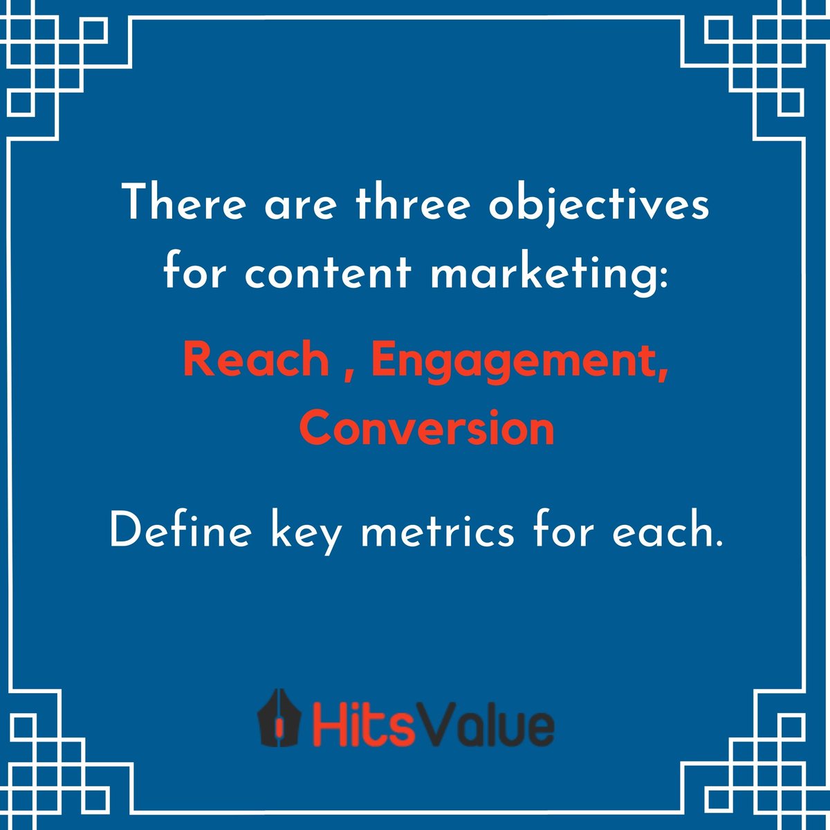 hitsvalue's tweet photo. There are three objectives for content marketing: reach engagement conversion. Define key metrics for each.

https://t.co/uznROhgvYi

#contentwriting #contentmarketing #contentstrategy #digitalagencies #digitaladvertising #digitalbranding #digitalmarketingagency #hitsvalue https://t.co/q0Q7uGTwMZ