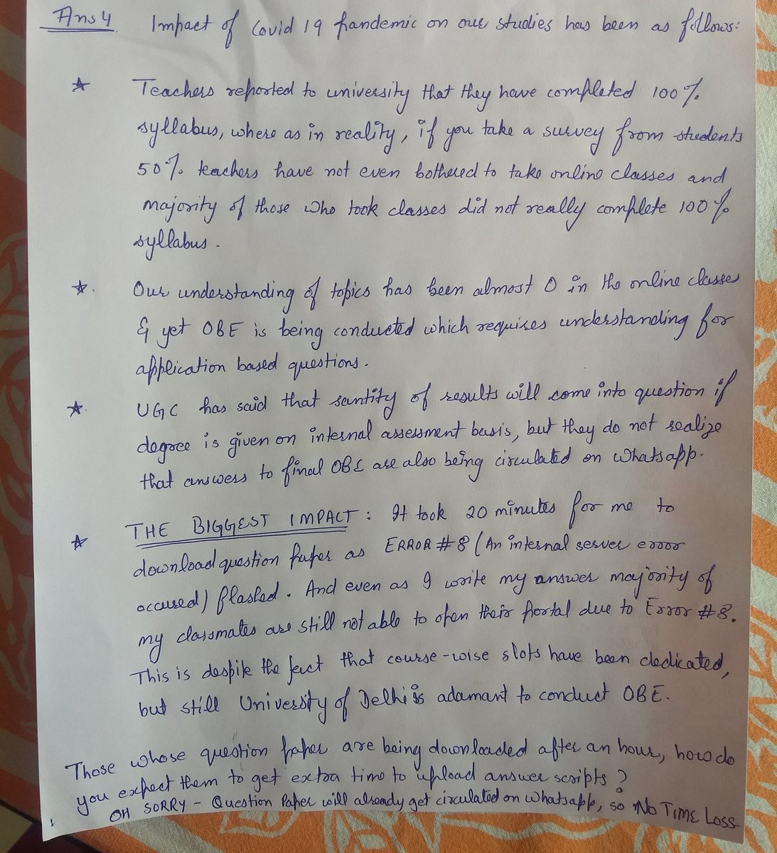 Vidushi_20's tweet photo. What DU asked Students in Mock test phase 1 &amp; what students replied.

Read question 4 &amp; then its solution!

#DuAgainstOnlineExam 
#ScrapOBE 
#StudentsLivesMatters 
#UGCGuidelines 
#31StudentsInSCAgainstUGC 
@AbhaDevHabib @Mithuraaj1 @Delhiuniversit @DUtimess https://t.co/0lCHcYCiFw