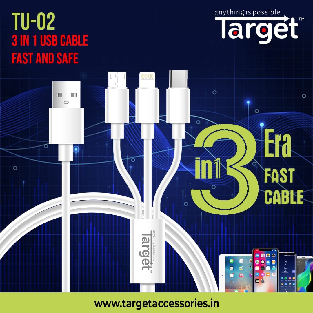 TargetTelecom's tweet photo. Now your Mobile Phone Charge with Target 3 in 1 USB charger 2.4amp with Lightening speed ⚡
.
.
#targetmobileaccessories #targetaccessories #datacable #usbcable #trendytechnology #usb #chargingmode #trendyaccessoriescollection https://t.co/LqlS7bZAaZ