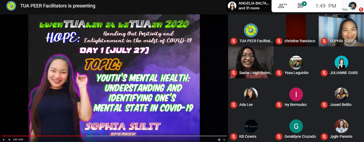 tuapeer's tweet photo. What a great session for Day 1! Thank you for being with us this day 1 and we look forward to see you again on Wednesday for day 2! :)
#kwenTUAhanAtkaTUAan2020
#HOPE
#TUAPeers
#PersonForOthers https://t.co/rxk1TmjKYP