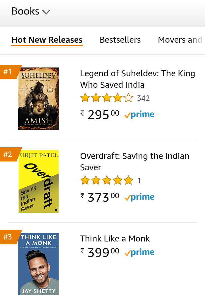 kaul_vivek's tweet photo. My book #BadMoney is now number 7 on the list of hot new releases on Amazon. The highest it has reached.
Amish's Legend of Suheldev is number 1 and Urjit Patel's Overdraft is number 2.
Never thought that a niche book on economics and finance, will find the audience that it has. https://t.co/ajTcSQwBaP