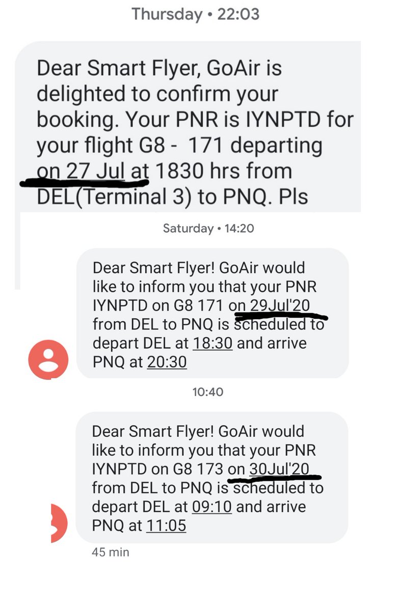 NaveenS46357432's tweet photo. Dear #goair.shame on you
#yatra .shame on you
My flight with PNR IYNPTD was scheduled for 27th which got cancelled.
rescheduled it for 29th evening and now scheduled for 30th morning.I have got work on 29th itself
This is the first worst experience I have
#dgca #hardeepsinghpuri https://t.co/3BPngUzSeD