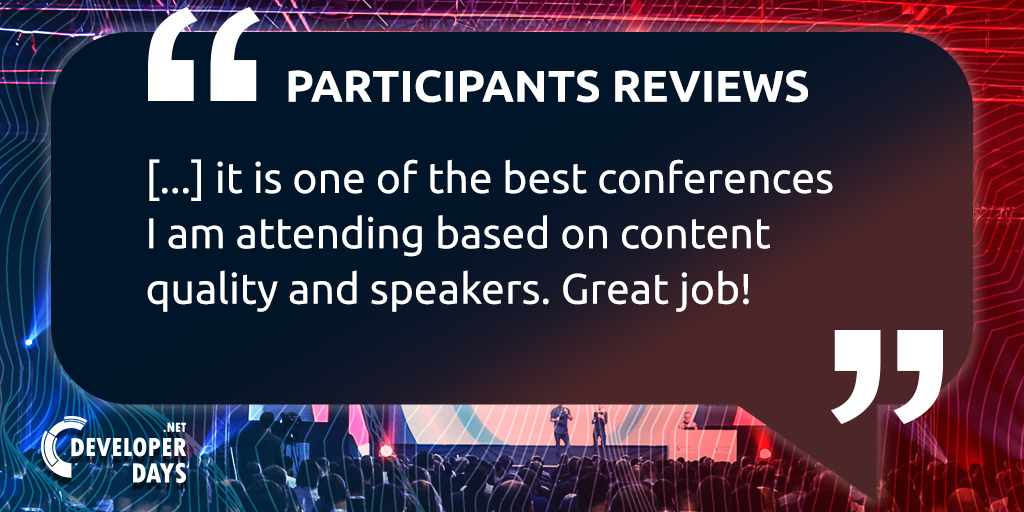 DeveloperDaysPL's tweet image. #participantsreviews #developer #netdd #netdd2020 #conference #warsaw #conferenceonline #dotnet