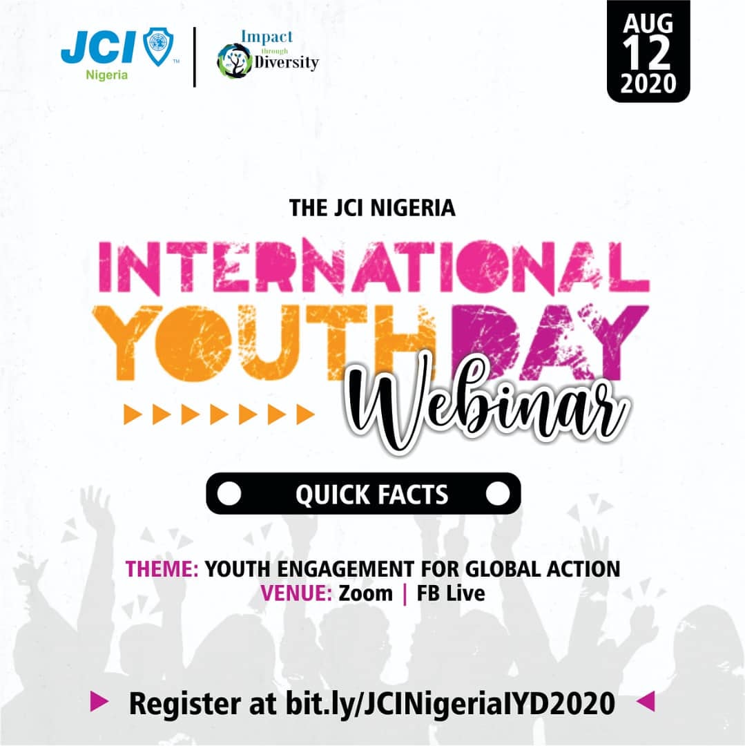 jci_nigeria's tweet photo. JCI Nigeria IYD celebration would be done virtually in response to current pandemic and the new normal.

Join us as we would bring in top notch speakers to do justice to the theme and to encourage citizens to engage in positive global action.

Register on: https://t.co/XINJzvva8v https://t.co/0kLnLaUw0V