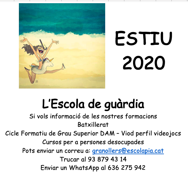 FPescolapiaGrn's tweet photo. Marxem de vacances però si tens dubtes sobre les nostres accions formatives, envia'ns un correu o truca'ns.

#fpescolapia #valles #granollers #osona #maresme https://t.co/uhcuPj5tQ9