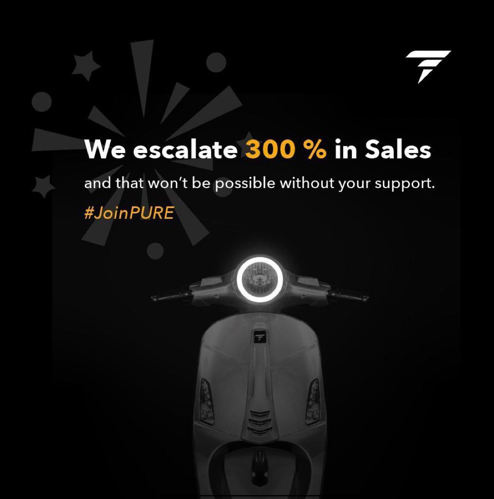 pureenergyindia's tweet photo. We escalate 300% in sales and that won't be possible without your support. #JoinPURE
.
.
.
#PureEV #ebike #emobility #zeroemission #gogreen #GetElectrified #GoElectric #ElectricRide #SwitchToEV https://t.co/FaqBFgGbOi