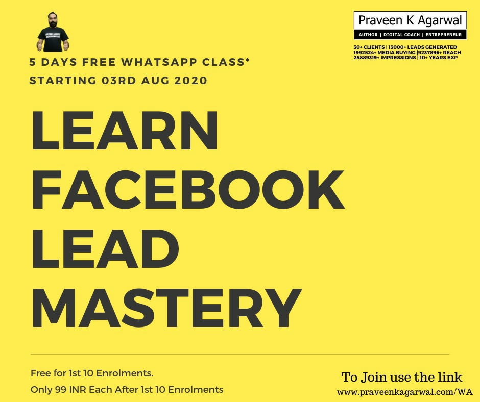 Pravinkagarwal's tweet photo. I am looking for 200 Entrepreneurs who want to gain leads for their business through Facebook Ads, by testing out my new 5-Day Binge Fb Lead Mastery Course.
Click the link to join:https://t.co/gGY795R8lY
#Digitalcoach #leadgenerationstrategy #leadgeneration  #DigitalMarketing https://t.co/CiiUuTq9b6