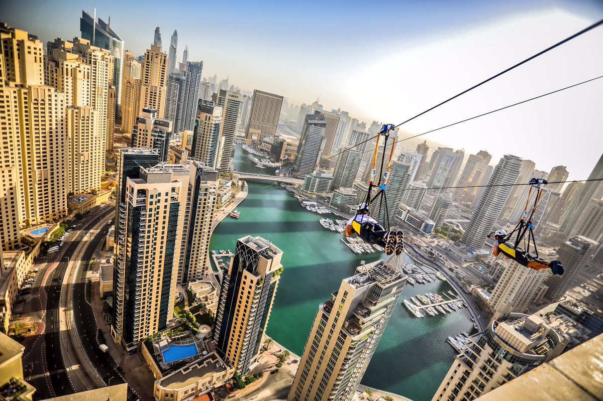 DXBMediaOffice's tweet photo. .@euronews: Whether you see it from the deck of a boat or the wire of its 1km zipline, #Dubai Marina is a spectacle of ground-breaking architecture, bespoke superyachts and luxury shoreline hospitality. https://t.co/VR5OXM3vl4