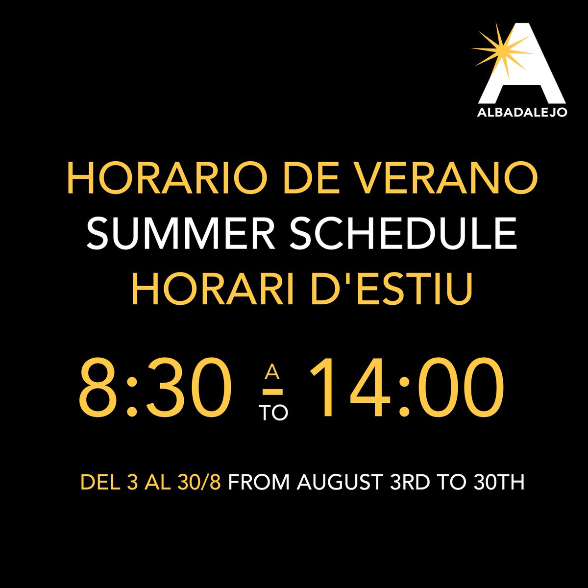 Este agosto nuestro horario será de 8:30 a 14:00. 
In August our schedule will be from 8:30 to 14:00

#avsolutions #audio #cultura #events #show #lightingevent #lighting #stage #led #light #eventos #musicfestival #trussing #truss #audiovisuales #tvshow #eventsservices #sound #BCN