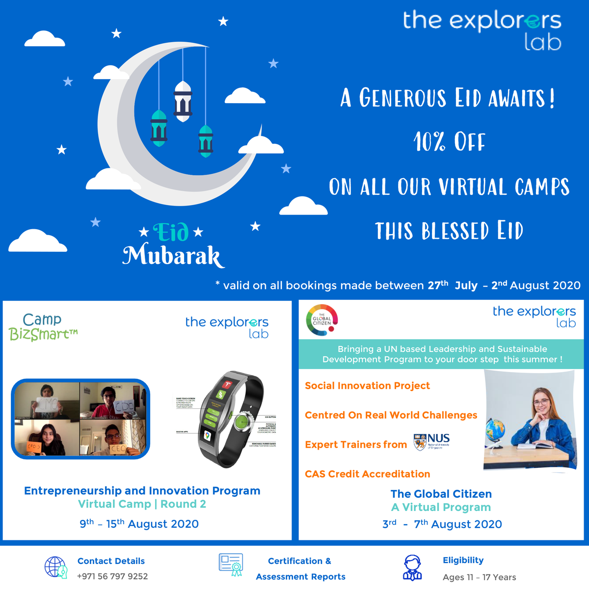 TheExplorersLab's tweet photo. We are feeling festive and hope you are too! Celebrate Eid and give a gift of #enrichment to your loved ones this summer.
Enrol on any of our virtual camps &amp; get 10% off on the program fee. Valid for all bookings between 27th July – 2nd August 2020
#Entrepreneurship #Innovation https://t.co/t7t2HXuGLg