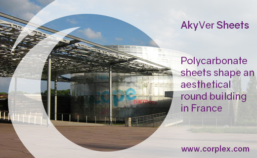 Corplex_Pack's tweet image. Energy-Efficient polycarbonate panels aesthetically shape a round building in France. AkyVer polycarbonate panels bring natural lighting into buildings and are well suited to create large types of architectural structures. More on this story: ow.ly/AQ0V50AIuit