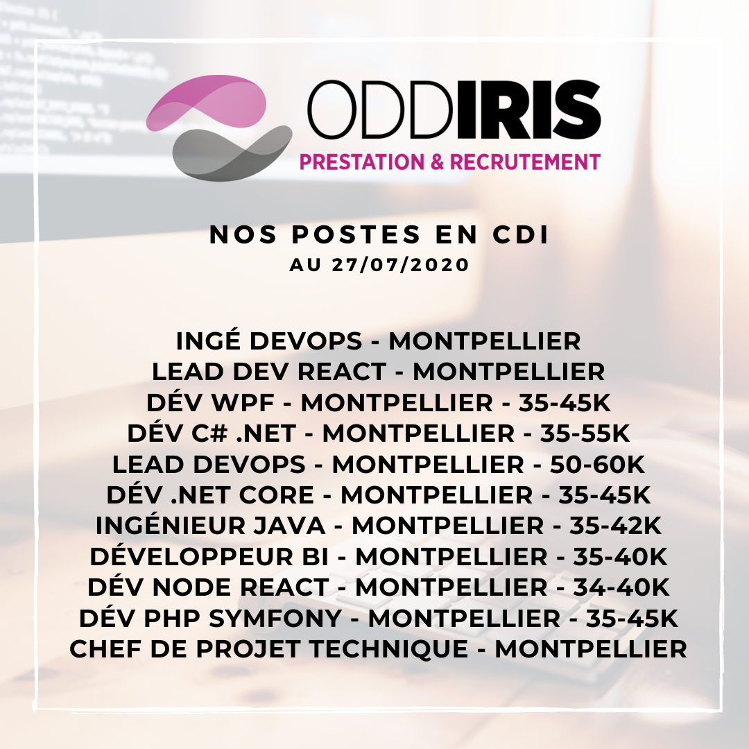 oddiris's tweet photo. Nos offres de la semaine ? C'est par là 🎉 
Nos postes sont toujours à pourvoir, envoyez-nous votre candidature à l'adresse suivante : recrutement@oddiris.com

#recrutement #lesoffresdelasemaine #montpellier https://t.co/xXTkHCivki