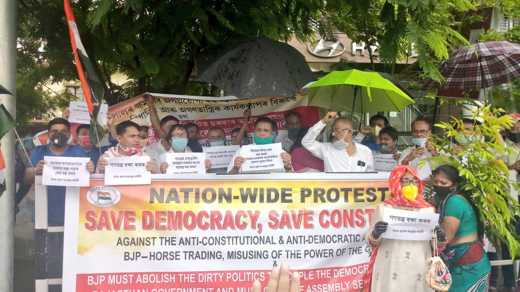 ripunbora's tweet photo. Despite heavy rain, flood and lockdown, we @INCAssam today successfully staged the Protest Dharna, Demanding to save Democracy and Constitution and to stop conspiracy by #BJP Govt to topple democratically elected Congress Govt in #Rajasthan.
#SpeakUpForDemocracy https://t.co/JMdMsyx9p0