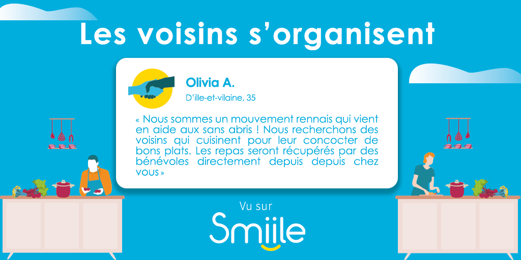 smiilefr's tweet photo. La communauté #Smiile est toujours prête à tendre la main pour les personnes dans le besoin. Comme Olivia d'Ille-et-Vilaine (35) et membre d'un collectif #rennais d'aide aux sans abris 🙌
Nous avons tous notre carte à jouer et chaque action, #initiative ou geste compte 🤲 https://t.co/10rq4HNtBc