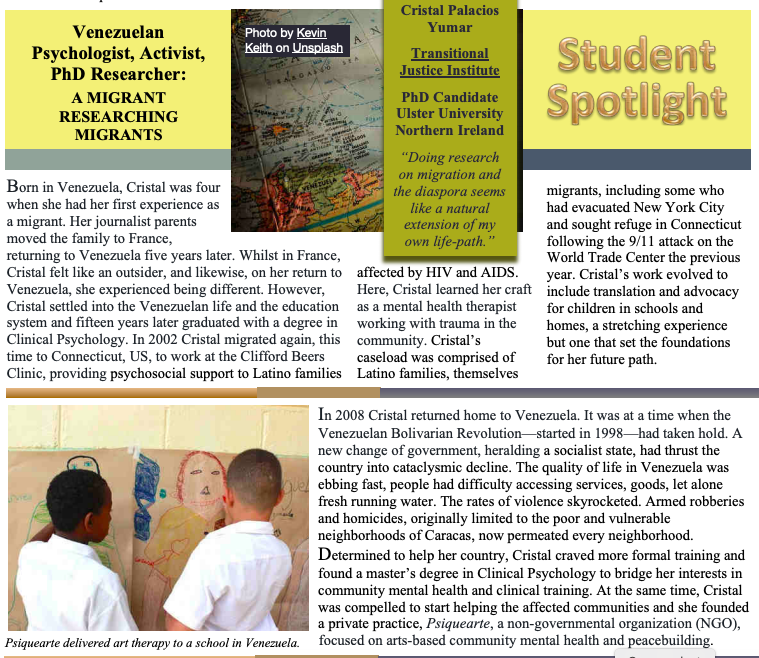 CristalPalacios's tweet photo. Thank you to @APA's The Peace Psychologist and @psyckis for featuring my work through @psiquearte @psicodiaspora and my current research @TJI_ in the latest issue of their newsletter. What an honor! https://t.co/9kStRWPpjF https://t.co/RZl8QScuSx