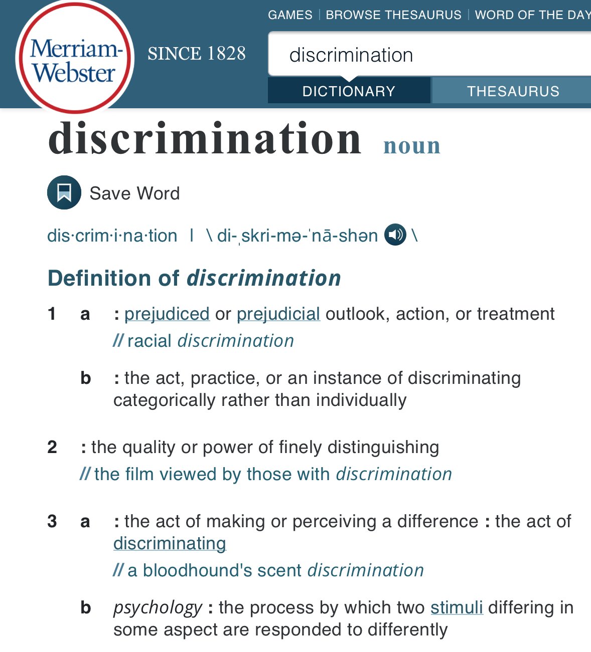 T Katsumi 一方 老舗の英英辞書でも熟語であるracial Discriminationは一語では解説されませんがdiscrimination単体で 偏見に基づく言動や処遇 を意味し 熟語になるとracialは 人種による の意となります したがって 人種に対する偏見に基づく言動