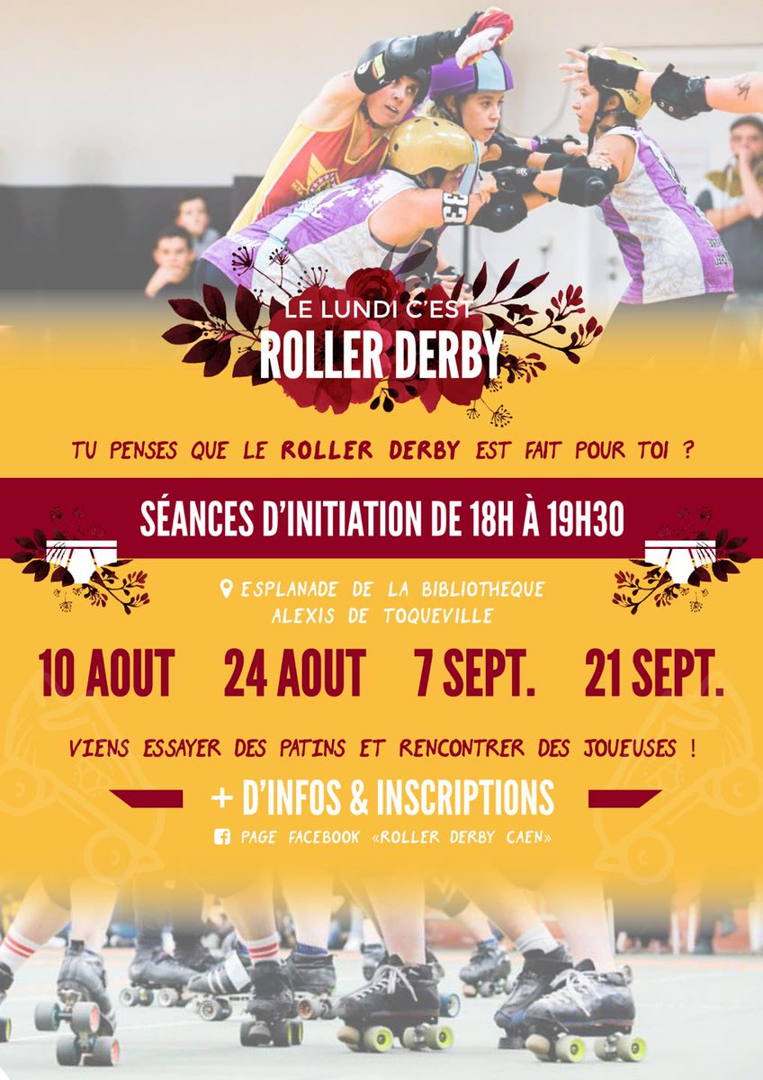 🤸🏽‍♂️Le Roller Derby Caen revient avec les séances d’initiation d'été, dès le 10 Août, encadrées par des joueuses !

Venez à notre rencontre !

Pour vous inscrire à l’une des séances proposées, c’est ici : 
→ forms.gle/z59eUDz4KWUhH6…

#Sport #Caen #Roller #RollerDerby #Eté