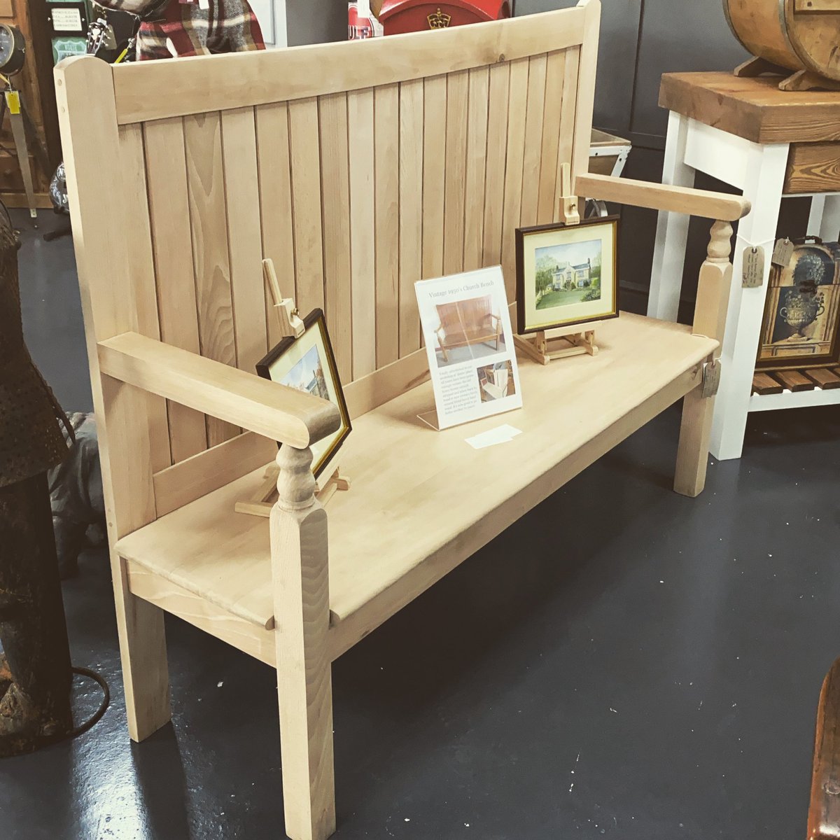 This 1950’s refurbished church bench now has £100 knocked off it and is now £495 #bargain #churchbench  #kitchenbench #homeinteriors #kitcheninteriors #astraantiquescentre #hemswell #lincolnshire