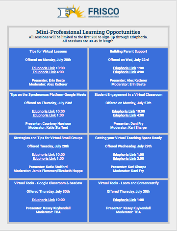 ci_elem's tweet photo. More Mini PL sessions happening this week!  Want to learn more about teaching and learning virtually - check them out!  #fisdlearns https://t.co/HUkaMvmvqL