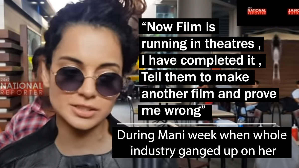 Coming to the airport byte for Manikarnika. Few members from it's cast and crew decided to sabotage the film and give interviews to infamously anti KR media house  @Bollyhungama on the very weekend it released. KR only responded to their allegations in her own style [1/4]