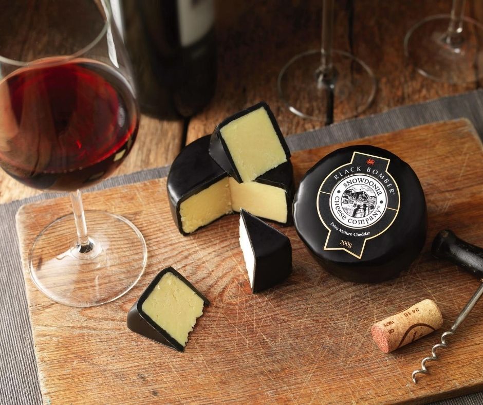 snowdoniacheese's tweet photo. It's officially #Welshwineweek! Why not try Black Bomber with @Conwyvineyard Rondo Red, our favourite combination. The natural acidity and blackberry notes elevate the full mature flavour of Black Bomber. https://t.co/N3SmLagHt5