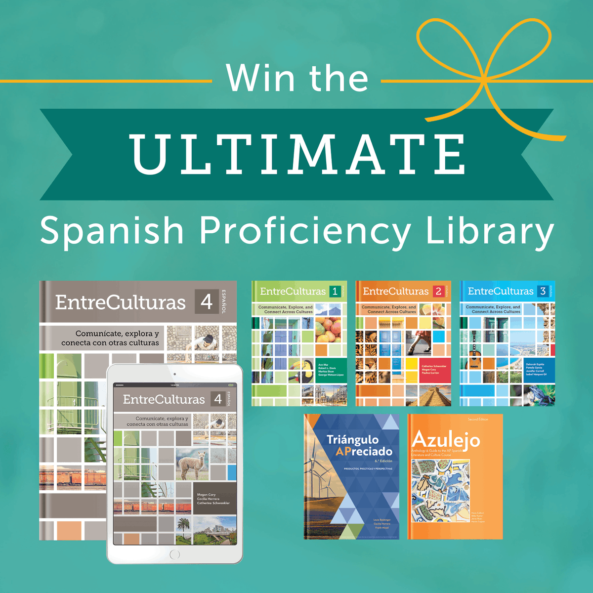 WaysidePublish's tweet photo. WIN THE ULTIMATE SPANISH PROFICIENCY LIBRARY!
EntreCulturas 4 has arrived, creating the FIRST complete proficiency based Spanish line and to celebrate, we're running a contest full of amazing giveaways!  For full information and rules click here:  https://t.co/OUx8YHGh6w https://t.co/82VXGPqcgn