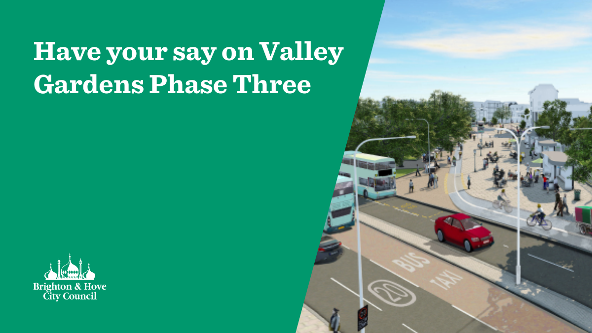 BrightonHoveCC's tweet photo. Have your say on phase three of the Valley Gardens project.  

We’re asking for comments on the latest stage of the Valley Gardens project to create new public spaces and improve travel between Old Steine and the Palace Pier.

🔒Closes 16 September

⏩ https://t.co/jbJz0oJozt https://t.co/h1MyyoRwgx