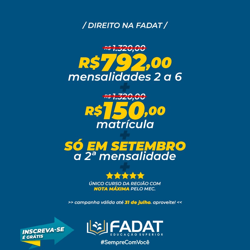 fadatquixada's tweet photo. DIREITO É NA FADAT.
A única faculdade da região com nota máxima no MEC.
#fadat #direito #semprecomvc #vestibular https://t.co/2jq0qHcbOs