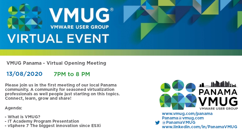 PanamaVMUG's tweet photo. We are going to have our first local meeting on 13th August. Register and join us here: https://t.co/dMQKBtFxbp

#vmug #vmware #vcommunity #vexpert https://t.co/cU2PDnTS9v