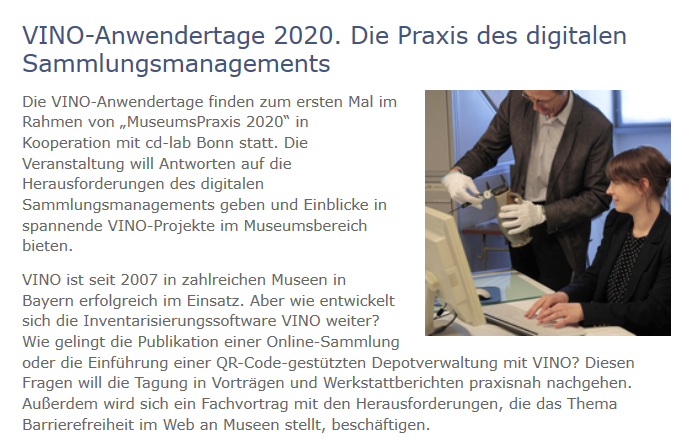 LstfMBY's tweet photo. Anmelden zu den 1. VINO-Anwendertagen. Die Praxis des digitalen Sammlungsmanagements, am 26.-27.11.2020 im Kloster Banz für Museen in #Bayern #Museumspraxis #VINO #Sammlungsmanagement #Inventarisierung + #Barrierefreiheit #Provenienz #OnlineSammlung >> https://t.co/BP5zz7tAlL https://t.co/ea1v8VUkSO