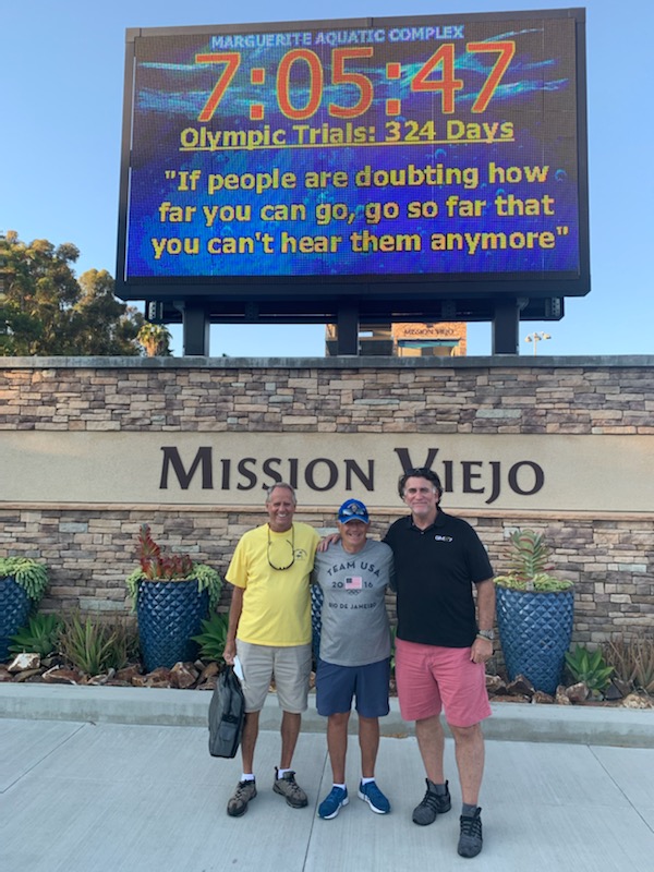Legendary Swimming coaches Jim Montrella and 8 x Olympic coach Mark Schubert with former world record holder and founder of GMX7 David McCagg at the incredible Mission Viejo Nadadores.