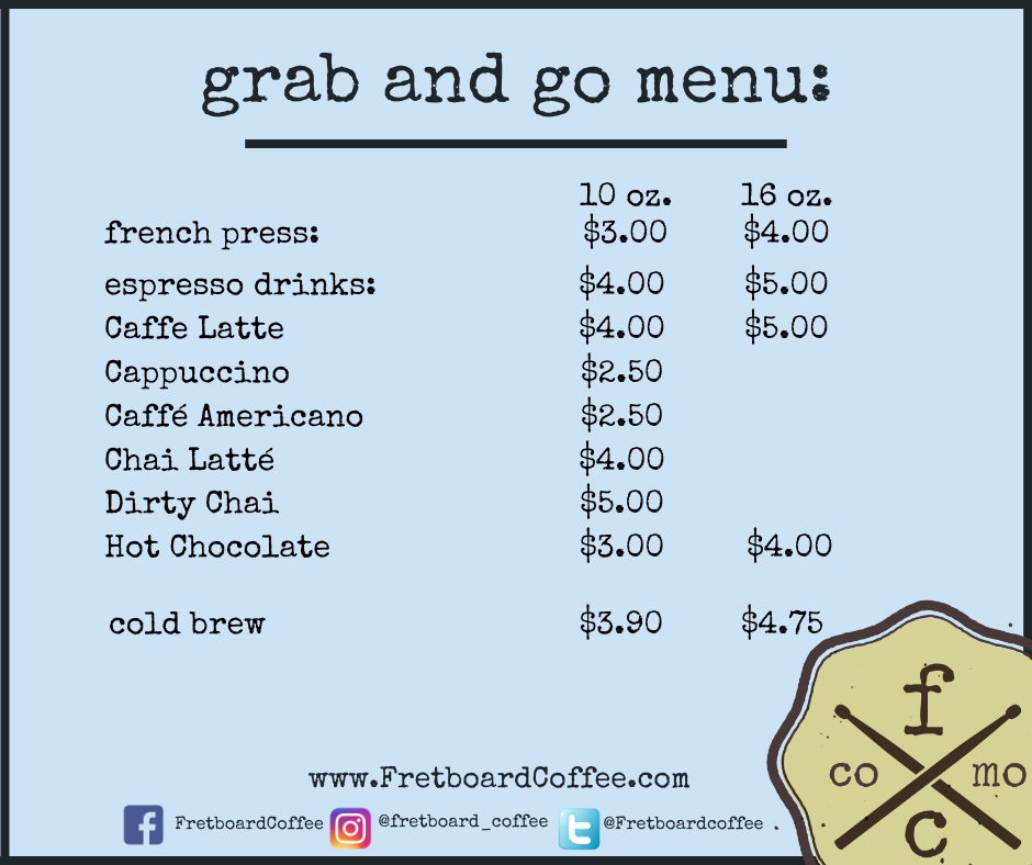 Fretboardcoffee's tweet photo. #menu #fretboardcoffee #caffeinatecomo https://t.co/T8JRxZBbjZ