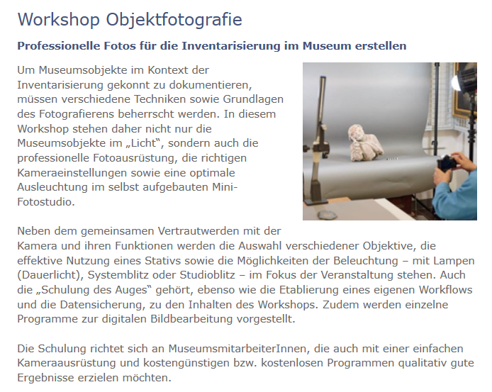 LstfMBY's tweet photo. Workshop: #Objektfotografie im #Museum am 19. oder 20.10.2020 #München in Kleingruppen #Museumspraxis #Sammlungsmanagement #Digitalisierung #Inventarisierung für Museen in Bayern >> Anmelden unter https://t.co/uF7xtZalQQ https://t.co/KfxNUpgHFI