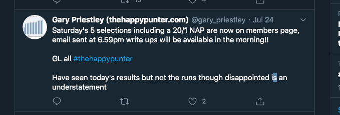 Tip_Advisor1's tweet photo. So…. after tweeting on Saturday that 'disappointment is an understatement' about Fridays 4 runners - all of a sudden @gary_priestley is claiming he made a profit... 
@EdgeRacing3 @TonyBongeordie
@iloveapunt
@Andyp06971778
@stevedeltasix
#YouCouldntMakeItUp https://t.co/RZ7y83sFJF