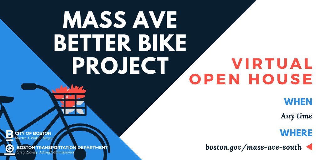 Check out our Virtual Open House for the Mass Ave Better Bike Project! Learn more about our draft design plans:
- A two-way protected lane for people biking
- New crosswalks
- Improvements to intersections
- A new pair of bus stops that are near the Stop &amp; Shop driveway