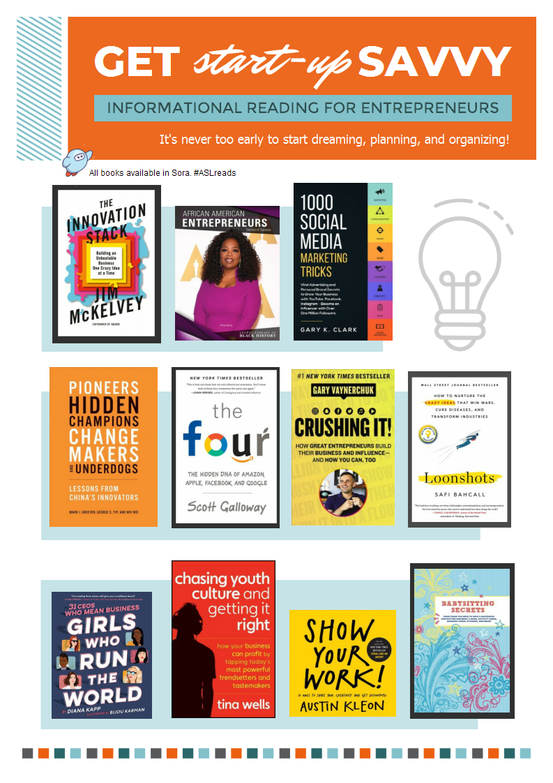 ASLMellon's tweet photo. Calling all entrepreneurs! Search "business" in Sora and prepare to be amazed. Which book will you read first? It's never too early to start #dreaming #planning #organizing #creating. #startups #business #stayhome #staysafe #aslreads #aslcreates https://t.co/MECSpJv1Jj https://t.co/XId9vpSIYM