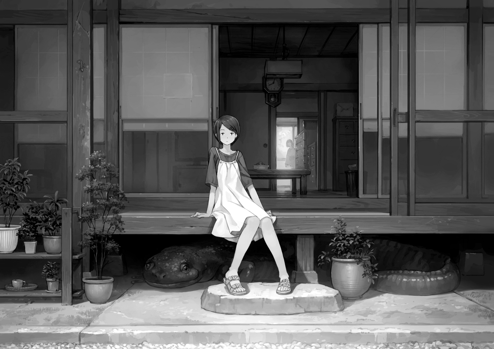 吉田誠治 冬コミ 土 西め44b モノクロにするとかっこいい ワンドロだとこんな感じ モノクロに変換すると明暗が明確になるので どのシルエットが目立っていて どこに目が行きにくいかが明確になります 主役があまり目立たないと感じるときは 白黒に変換