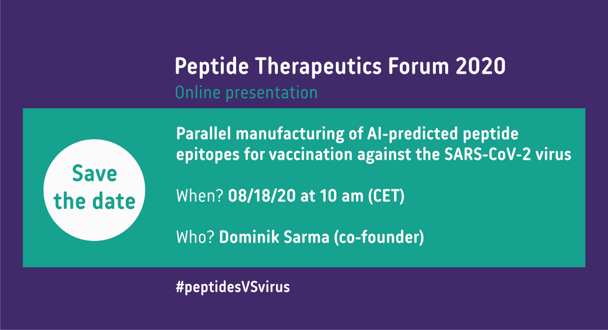 belyntic's tweet photo. Save the date and learn how to fight the #coronavirus with #peptides, powered by parallel peptide #purification - an online presentation at the #PTF2020 in collaboration with NEC Laboratories Europe GmbH.
More information available here: https://t.co/G3to8PBjcc
#peptidesvsvirus https://t.co/WtDmJxSNfh