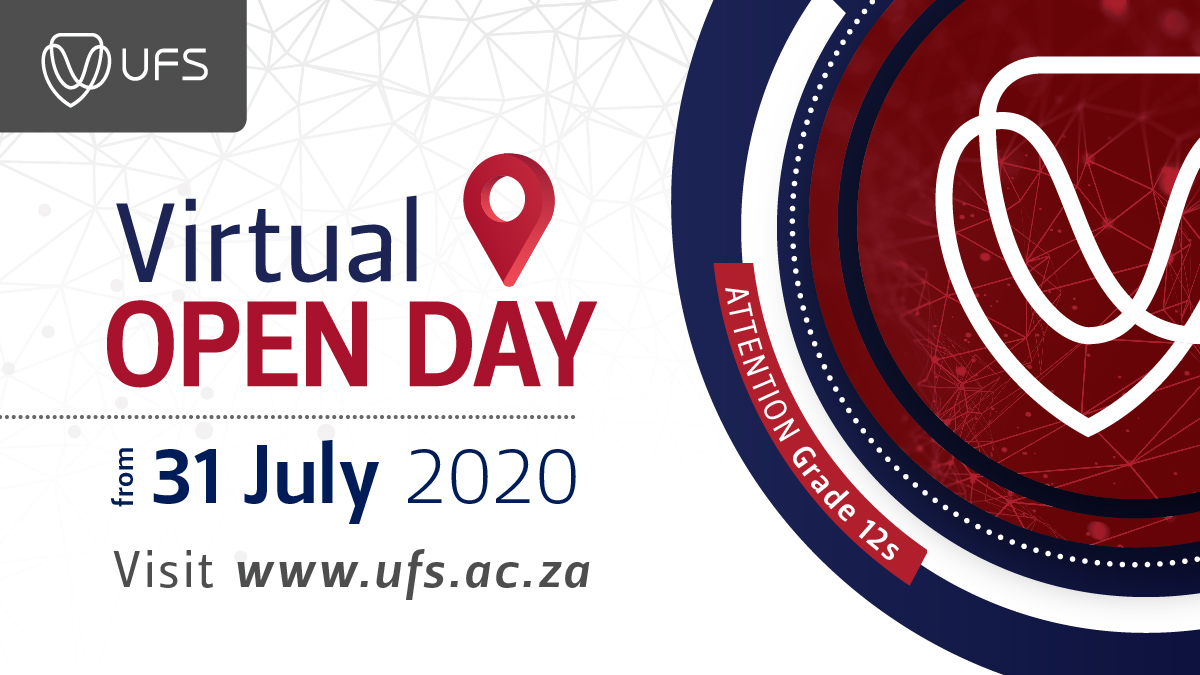 UFSweb's tweet photo. Attention high school learners!

Experience the feeling of being at the UFS from anywhere, at anytime!

Check out our Virtual Open Day, going live from 31 July 2020

For more information on the Virtual Open Day visit: https://t.co/l7CG4L2krC

#UFSVirtualOpenDay | #UFSOpenDay https://t.co/lGqQsvLKdq