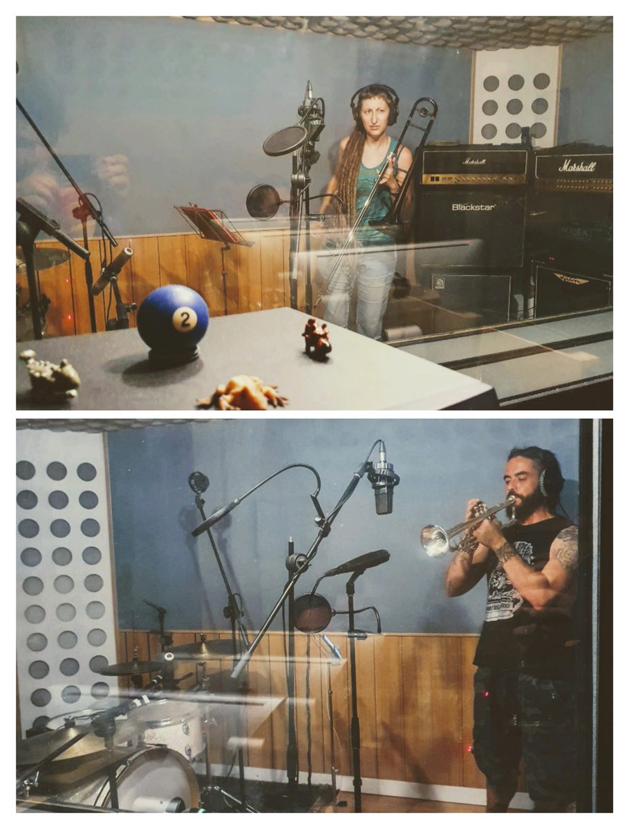 PorInstinto's tweet photo. Aquí os dejamos una instantánea de cómo se dio el otro día la grabación de vientos con Diego de @ofertaespecial  a la trompeta y Susana de @Skaffolding al trombón...

Buen inicio de semana amig@s!! 🤘🤘💪

@Gsrproducciones  @gaserdiscos @GarridoRock @PorInstinto https://t.co/91VZ2uvY84