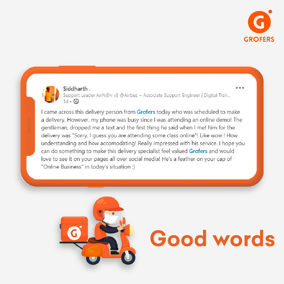 letsblinkit's tweet photo. Susanta Swain from Grofers, Bengaluru, and the entire Grofers team are extremely touched and humbled by your good words. We're always there  to serve you with your essentials.
#GrofersDeliveryHeroes
#GrofersDeliveringSafely
#GroceryDeliveredSafely
#StayHomeStaySafe https://t.co/ICVmXCXWXL