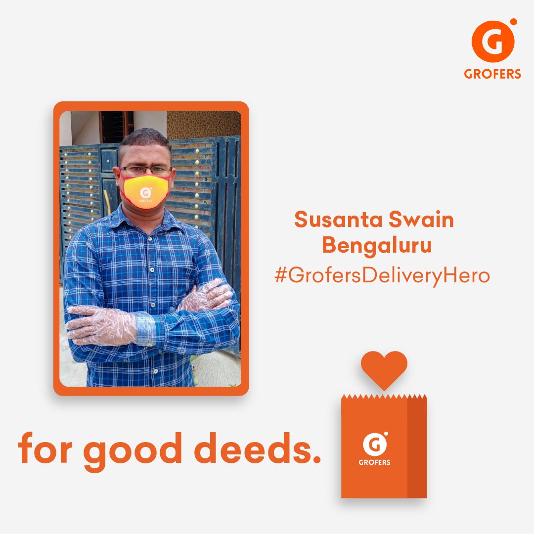 letsblinkit's tweet photo. Susanta Swain from Grofers, Bengaluru, and the entire Grofers team are extremely touched and humbled by your good words. We're always there  to serve you with your essentials.
#GrofersDeliveryHeroes
#GrofersDeliveringSafely
#GroceryDeliveredSafely
#StayHomeStaySafe https://t.co/ICVmXCXWXL